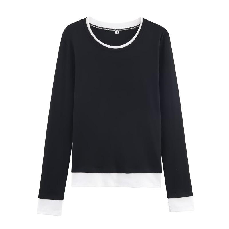 European & American Style Double-Layer Color Block Long-Sleeve T-shirt - Autumn/Winter 2025