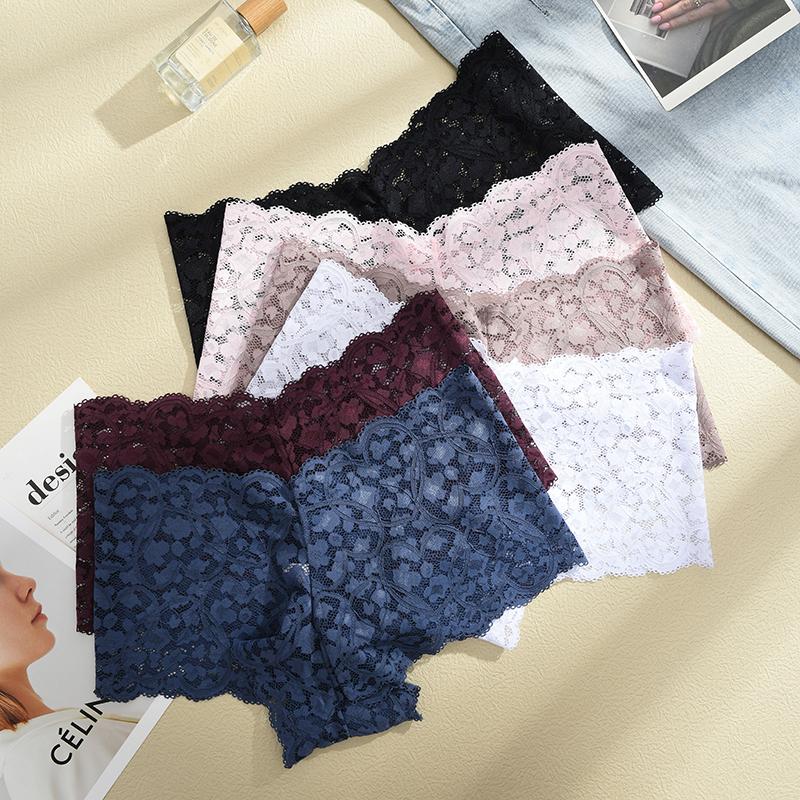 4PCS Lace Panties for Women Floral Hollow Out Boxer Shorts Sexy Underwears Female Intimates Lingerie Transparent Briefs