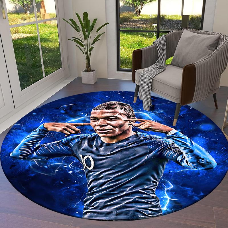Mbappe Round Area Rug,Carpet Rug for Living Room Bedroom Sofa Playroom Decor,Non-slip Floor Mat