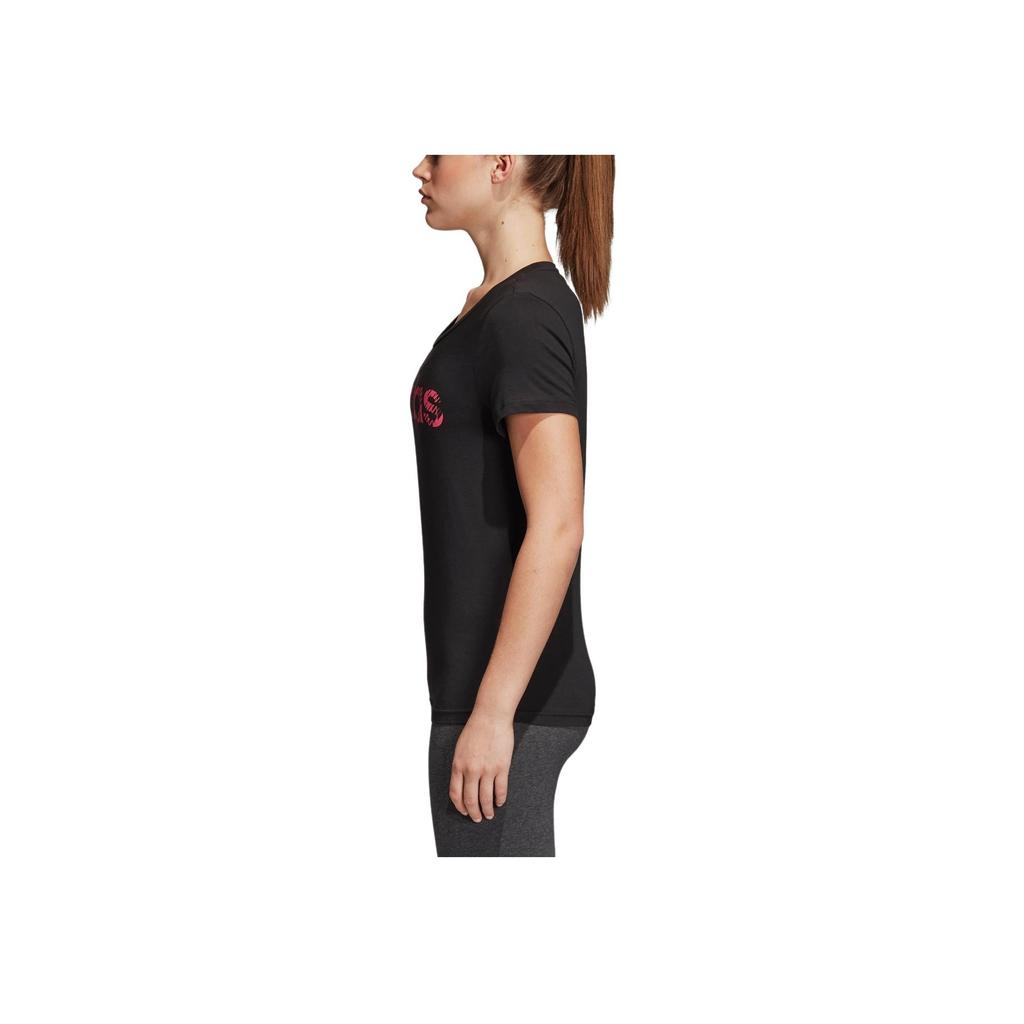 Adidas Womens Comms Round Neck Letter Short Sleeve T-Shirt Women Tops Black Natural-Pink CE4110