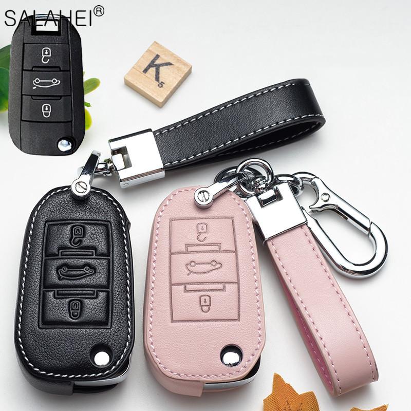 AALY1 New Leather Car Key Case Remote Cover For Peugeot 208 308 T9 508 2008 For Citroen C4 For Opel Corsa Crossland X Auto Accessories