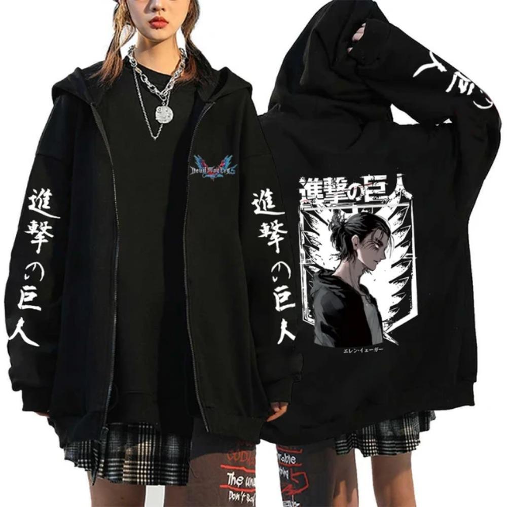 2025 Women's Sportswear Paired with Anime Hooded Warm Zipper Sweater Printed Original Design