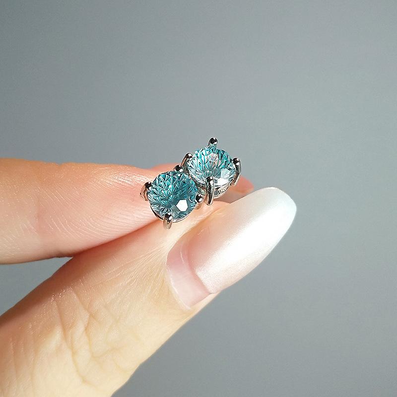 Flash Fireworks Cut 5A Zircon Pink Diamond Earrings Women'S Premium Blue Stone Champagne Yellow Ear Hole Earrings