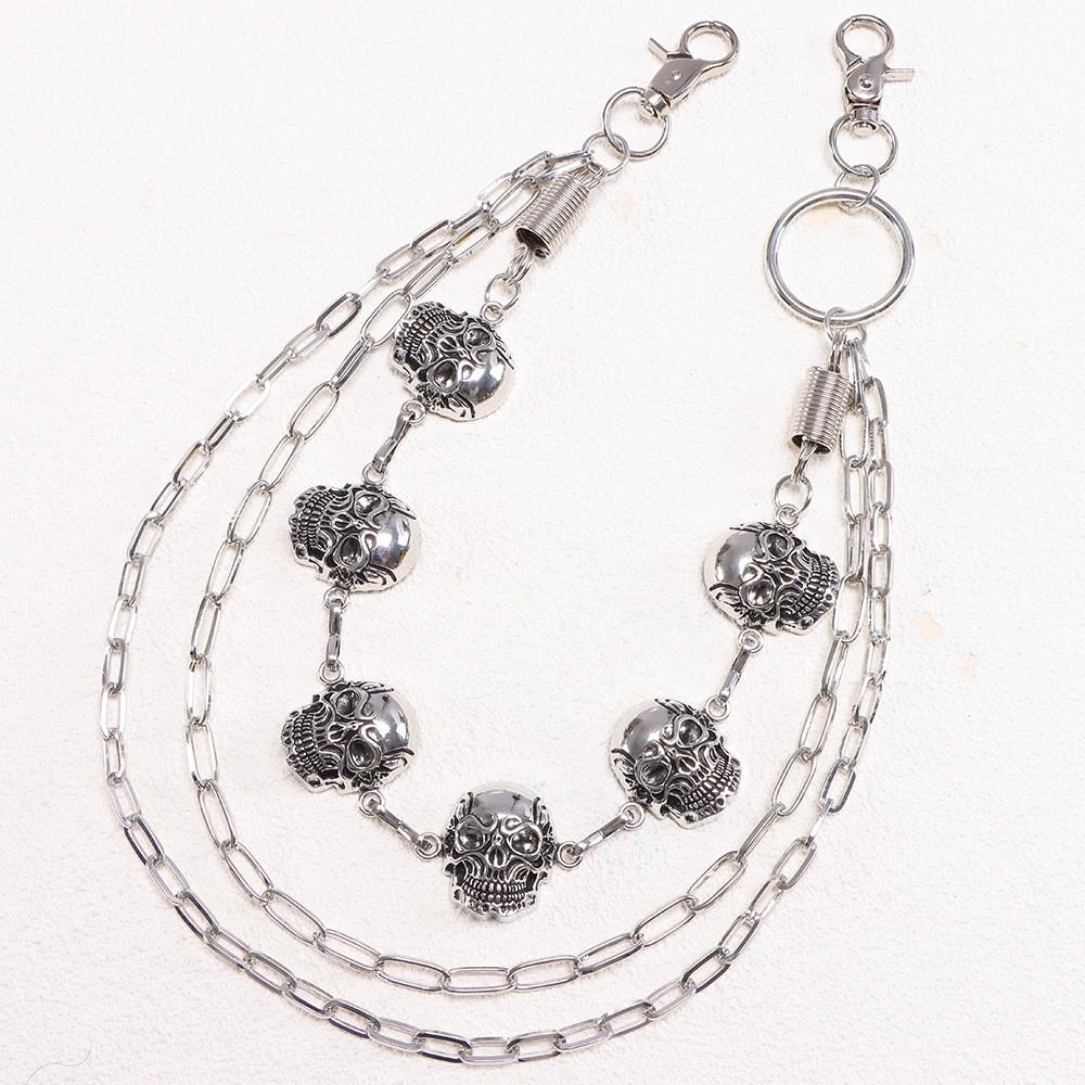 Metal Skull Hip Hop Belt Chain For Men With Spring Decor And Multilayer Design