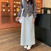 Korean Fluffy High Waist A-Line Skirt: Autumn/Winter Women's Casual Fashion with Drawstring Elastic Waist and Slit
