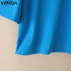 VONDA Summer Women Crew Neck Flare Sleeve Solid Color Casual Blouse