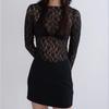 Dlouhý rukáv Průhledný krajkový crop top Jednobarevné Sexy bodycon tričko Pro ženy Párty Klub Podzimní zimní oblečení