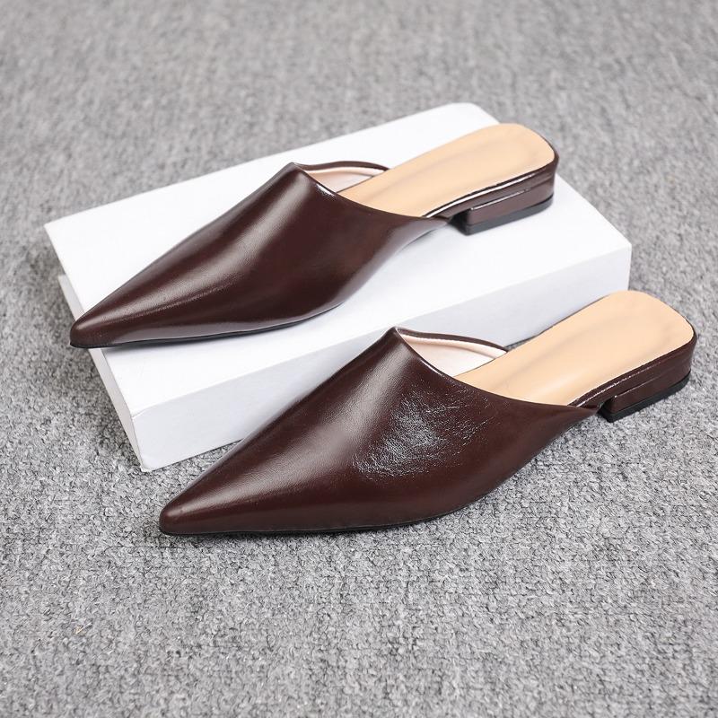 Summer Street Style Pointed Toe Slingback Mules Women Low Heel Elegant Party Dress Sandals