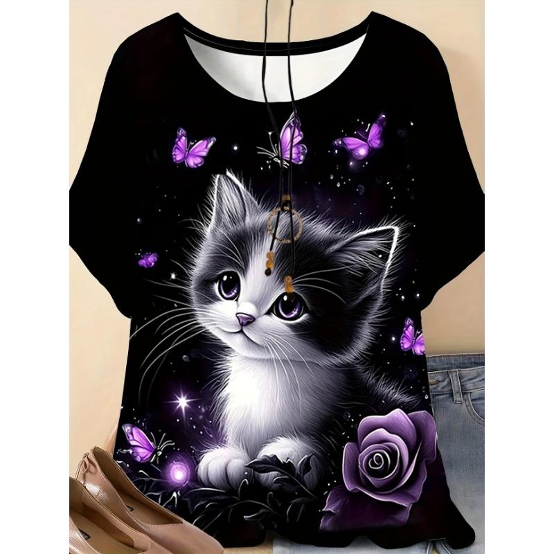 Women's T-Shirt Floral And Skull Print Fashion Casual Short-Sleeved Round Neck Blouse Street Oversized Women's Clothings Summer