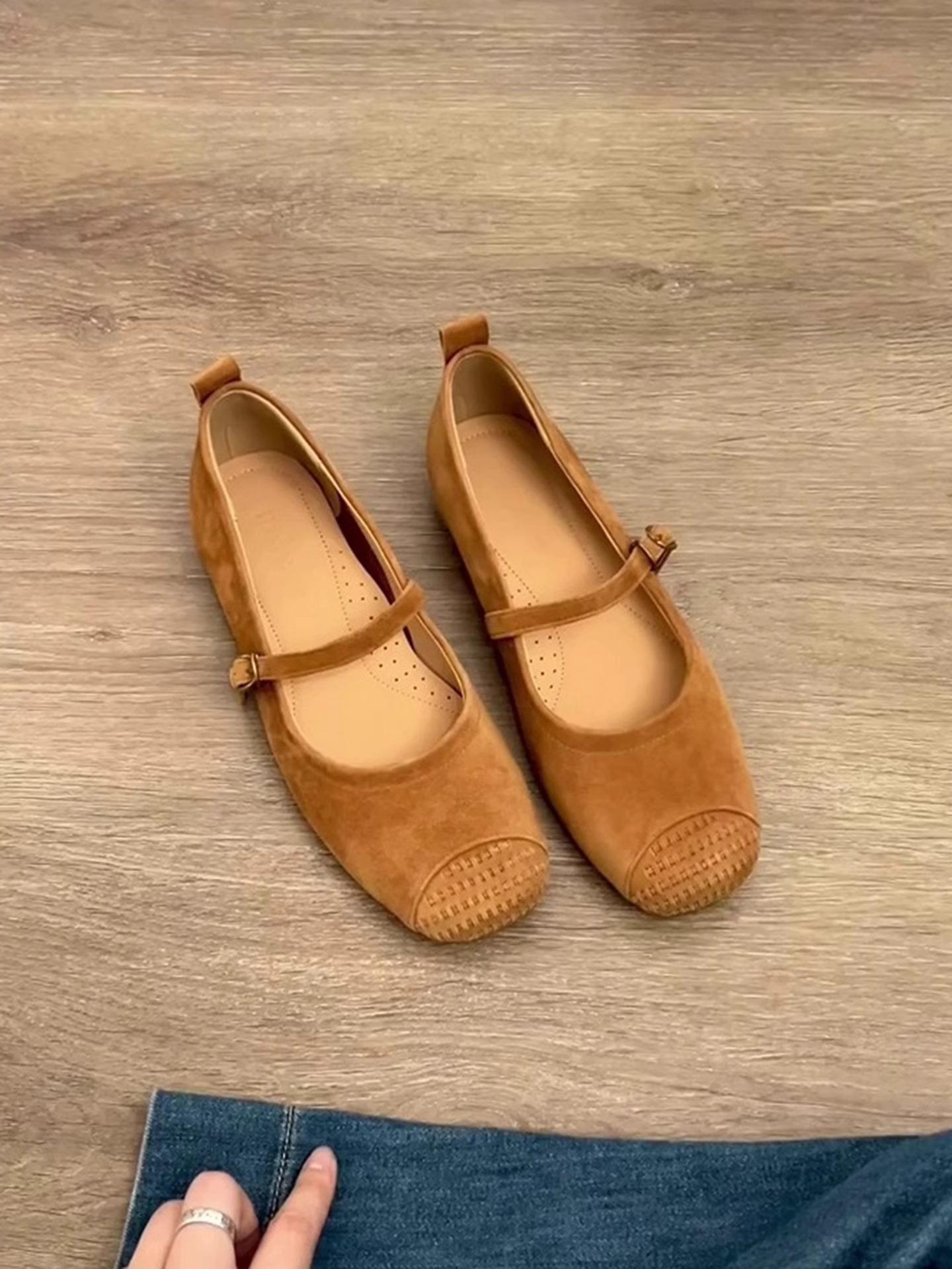 

Super soft leather~ French flat-soled single shoes women s skirt versatile ballet evening shoes retro Mary Jane shoes single shoes 40 коричневый