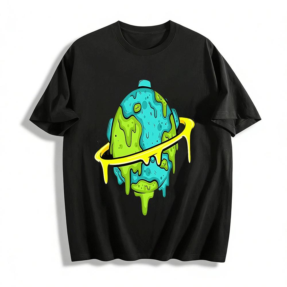 Melting Planet Print Trendy Casual Cool Short Sleeve T-Shirt Pure cotton T-shirt XXS