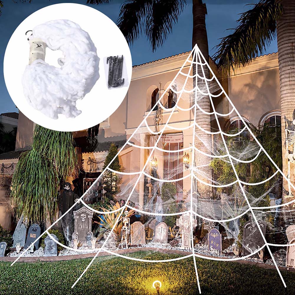 5m Groot Pluche Spinnenweb Halloween Driehoek Decoratie Spookhuis Buiten Tuin Enge Rekwisieten wit