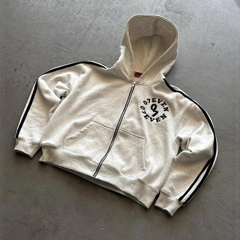 2024 Gränsöverskridande Streetwear Dragkedje-hoodie - Kofta med huva och bokstavstryck med nya byxor