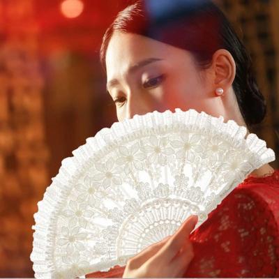 White Lace Fan Elegant Bride Hand Fan Retro Cosplay Fan  for Women