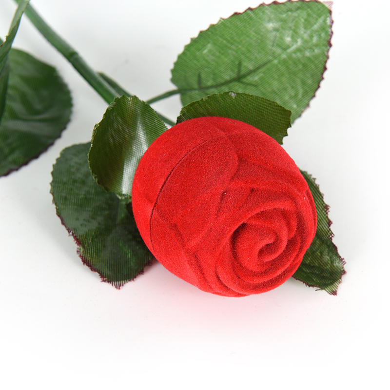 Pop 1Pc Red Rose Flower Velvet Jewelry Storage Box Engagement Ring Box