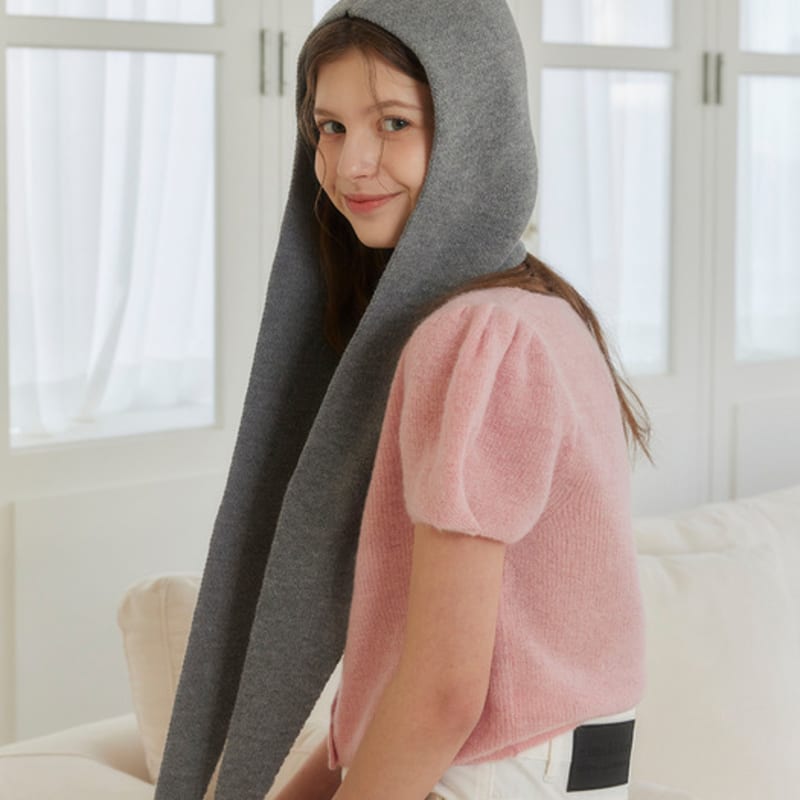 murmur [Free Pearl Earrings] Solid hoody shawl muffler (4 colors)