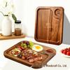 Akazienholz Steak- und Käsebrett mit Rille - Mehrzweck-Frühstückstablett & Pizzateller