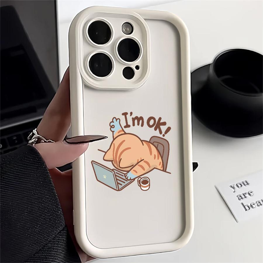 Phone Case for iPhone 11 13 14 16e 12 16 Pro Max 15 Plus Soft Shell 15Pro 14+ 13Pro 16+ Funny Cartoon Work Cat