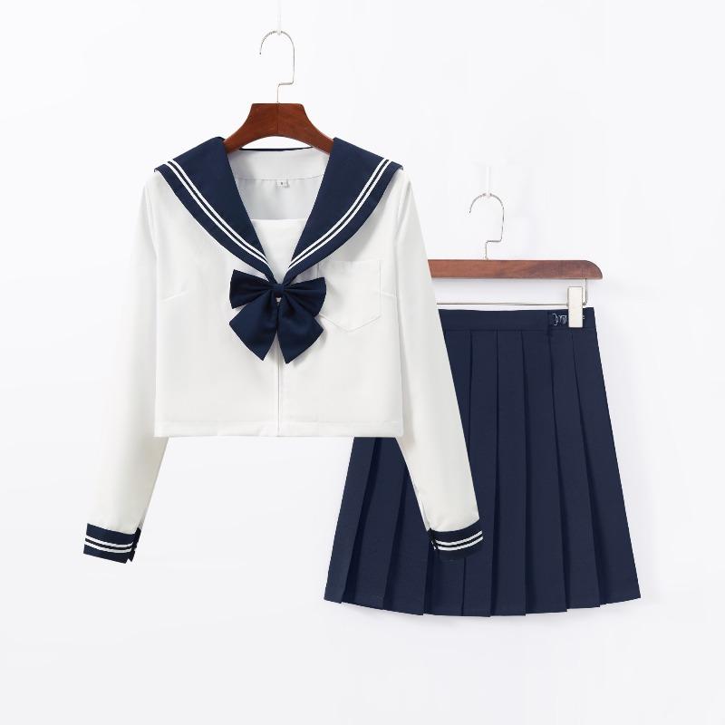 Completo gonna corta uniforme ricamato grigio tre pezzi gonna plissettata a maniche lunghe top stile college nuovo