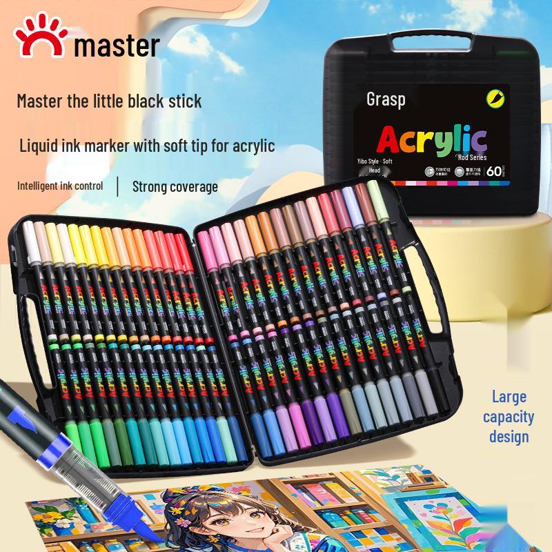 60-Color Soft Tip Liquid Ink Acrylic Marker Set for Primary School Art