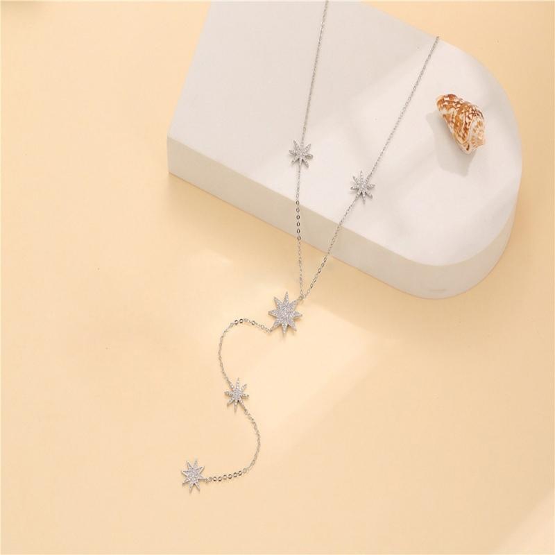 Stylish Meteors Inspired Long Necklace Sophisticated Long Necklace With Meteors And Crosses Details Neck Chain Accessory