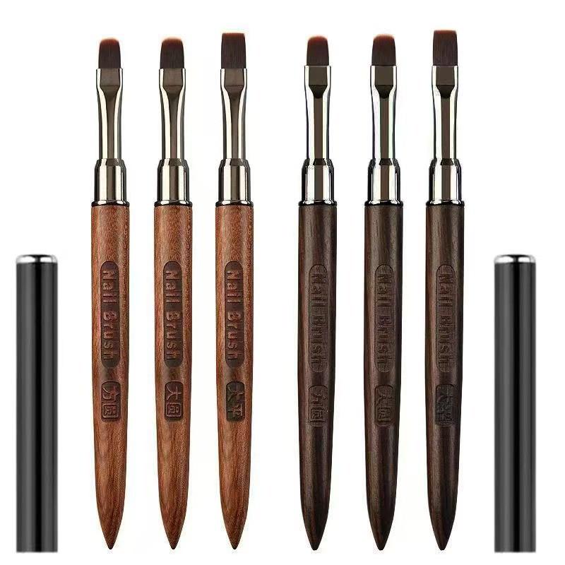 Japanese Sandalwood Nail Art Brush Set: Includes Round, Square, Triangle Brushes & Gel Brush, Ideal for Nail Salons