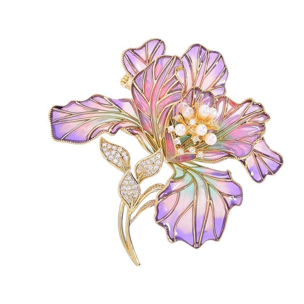 Elegant Floral Brooch With Enamel Craftsmanship And Imitation Pearls Detail For Women Jewelry Accessories
