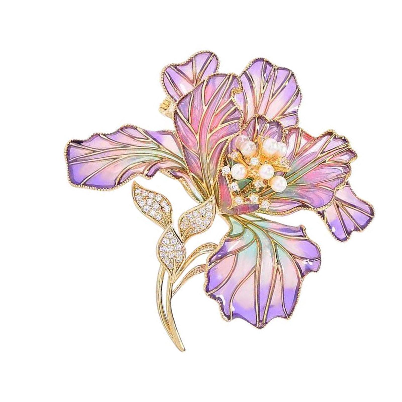 

Элегантная брошь с цветочным дизайном, выполненная в технике эмали и украшенная искусственным жемчугом, женский ювелирный аксессуар фиолетовый