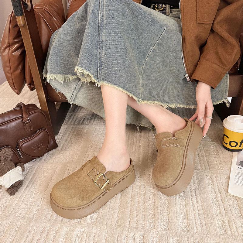 Lazy thick-soled bag head slippers women's 2025 autumn new height increase outer wear one pedal casual with skirt Boken tow
