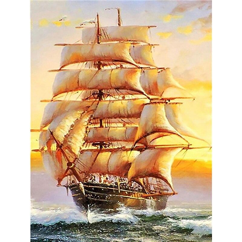 

DIY 5D алмазная живопись полный круглый смоляный парусник Алмазная художественная вышивка вид на море вышивка крестиком Алмазная мозаика домашний декор Full Round 20x25CM