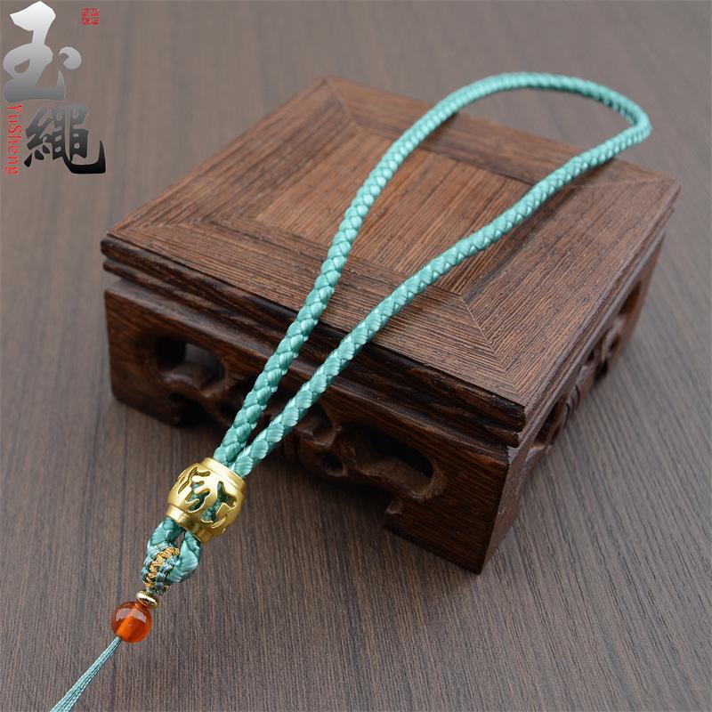 

Шнурок из жадеита ручной работы: Агатовый ремешок на запястье для ключей и телефонов с золотой шестислоговой мантрой.