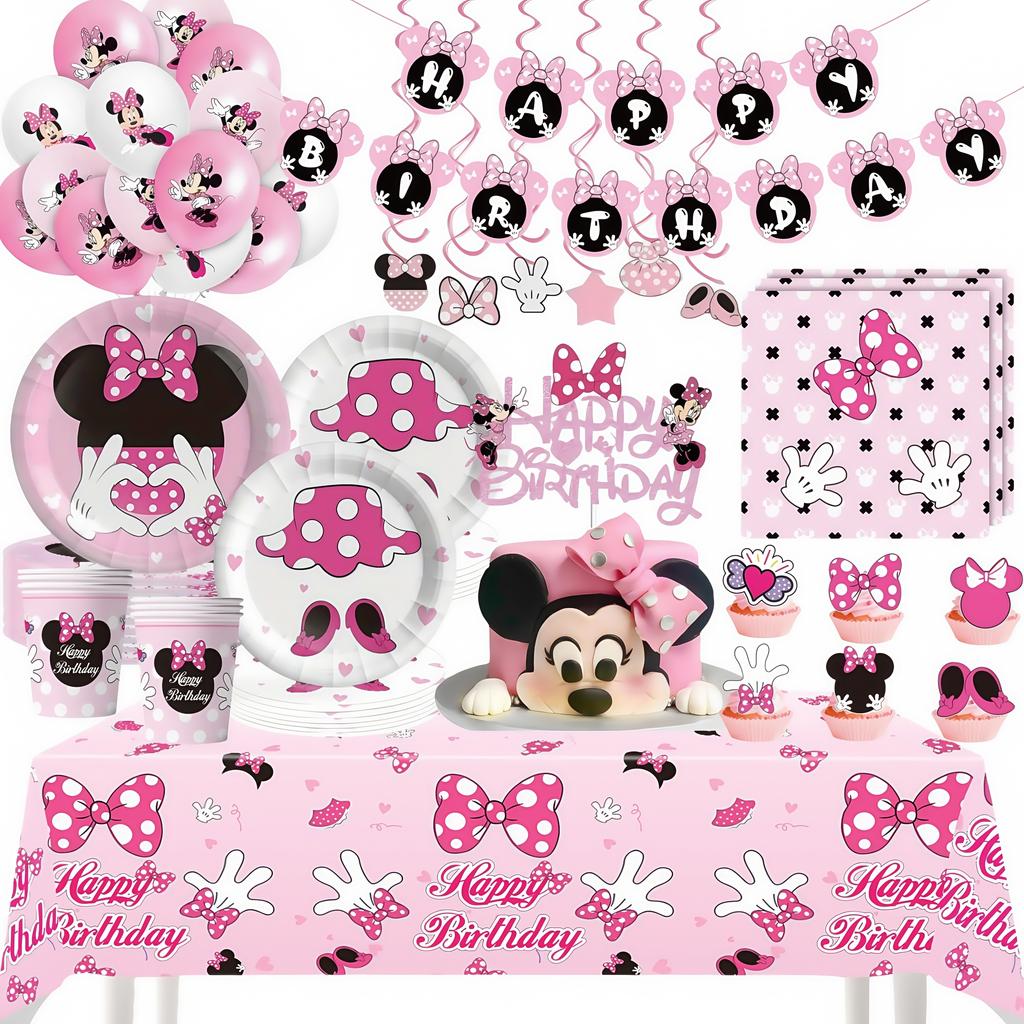 Minnie Mouse Birthday Party Supplies Pink Minnie Balloon Cup Plate Banner For Kids Girls Party Favor Gifts Baby Shower Decor