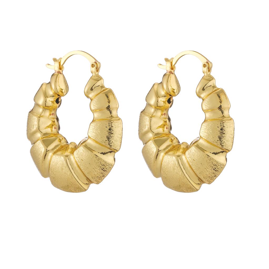 HECHENG,Punk Gold Plated Brass Earrings, Chunky Hoops for Women, Vintage Geometric Ear Buckle