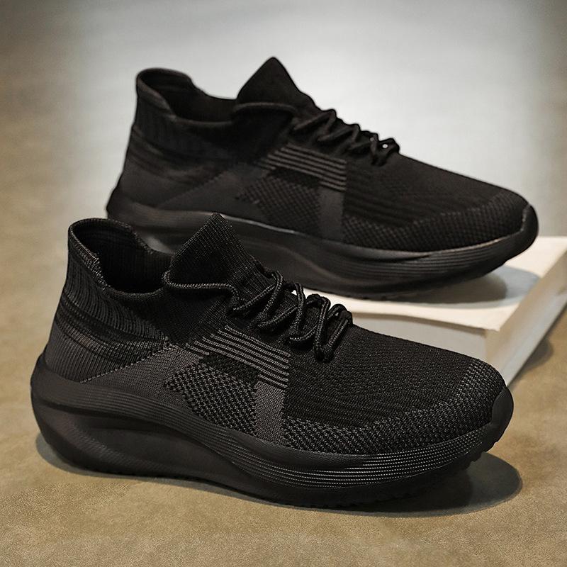 

Men s shoes 2025 summer large size couple fly-woven breathable casual sports shoes Korean version fashion socks mouth lace-up trendy shoes 39