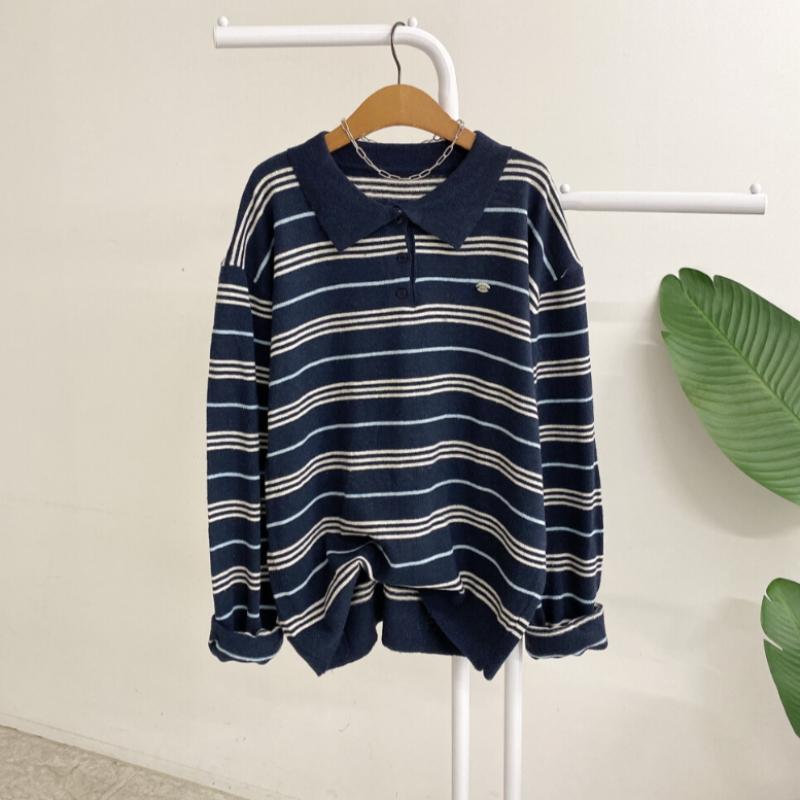 Honey J Women Viet Collar Color Stripe Pendant Knit 3Color