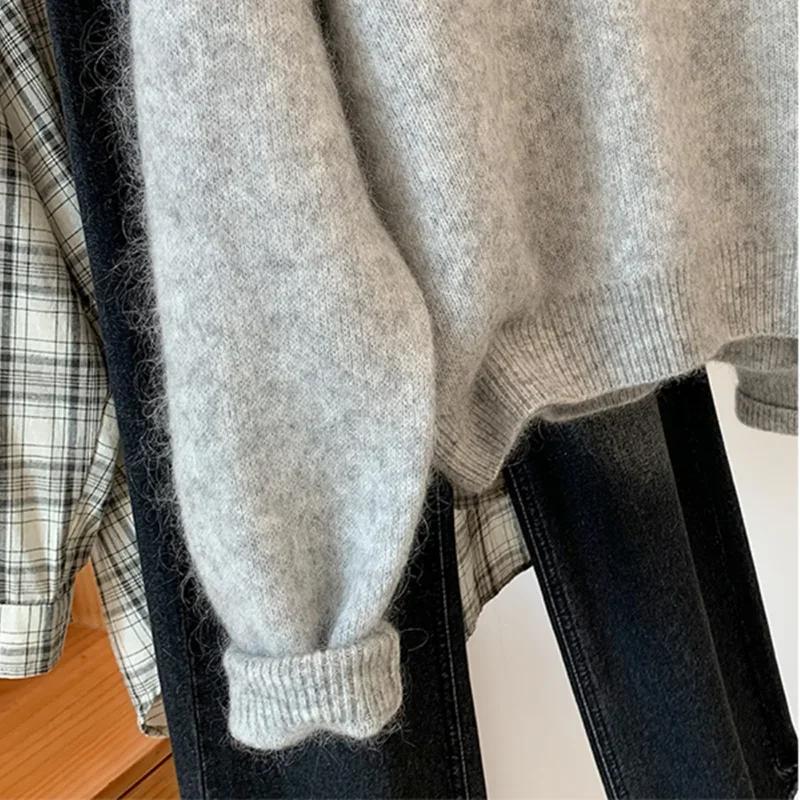 Sweater for Women Pullover V-neck Thickened Warm Knitted Stretchy Long Sleeve Oversize Jumper Sweater Tops