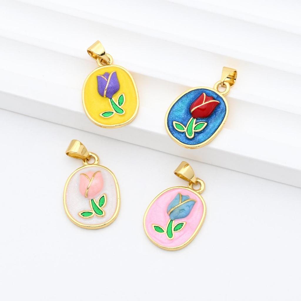 Tulip-Shaped Oil Painting Style Drip Flower Pendant Necklace - DIY Jewelry Accessory