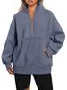Autumn/Winter European & American Women's Pocket Half-Zip Loose Spliced Stand-Up Collar Fleece Sweatshirt
