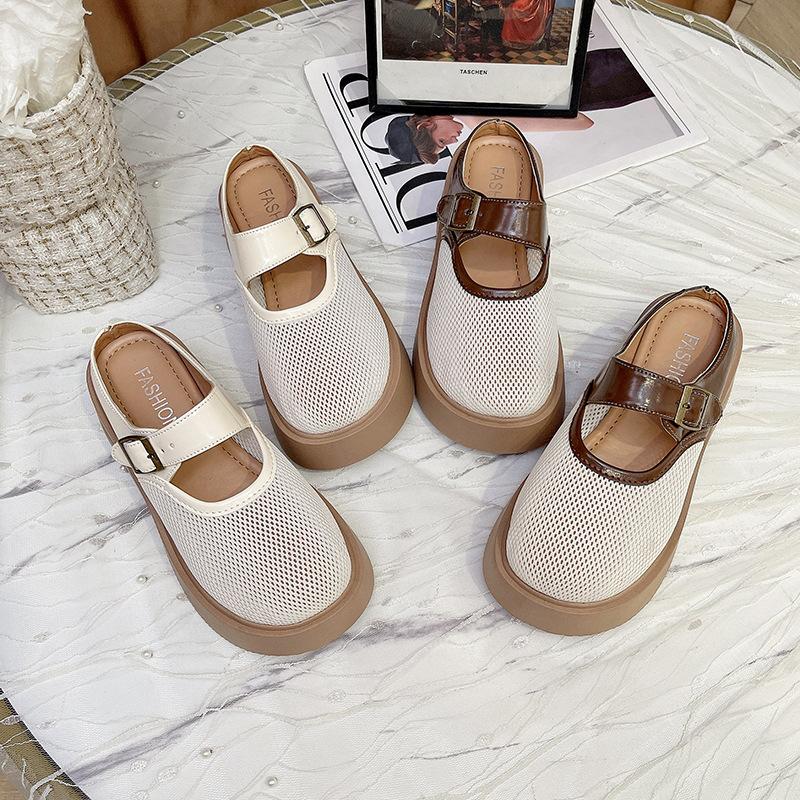 French Baotou Half Slippers Women's 2025 Summer New Retro Versatile Mesh One Pedal Hollow Boken Half Slippers