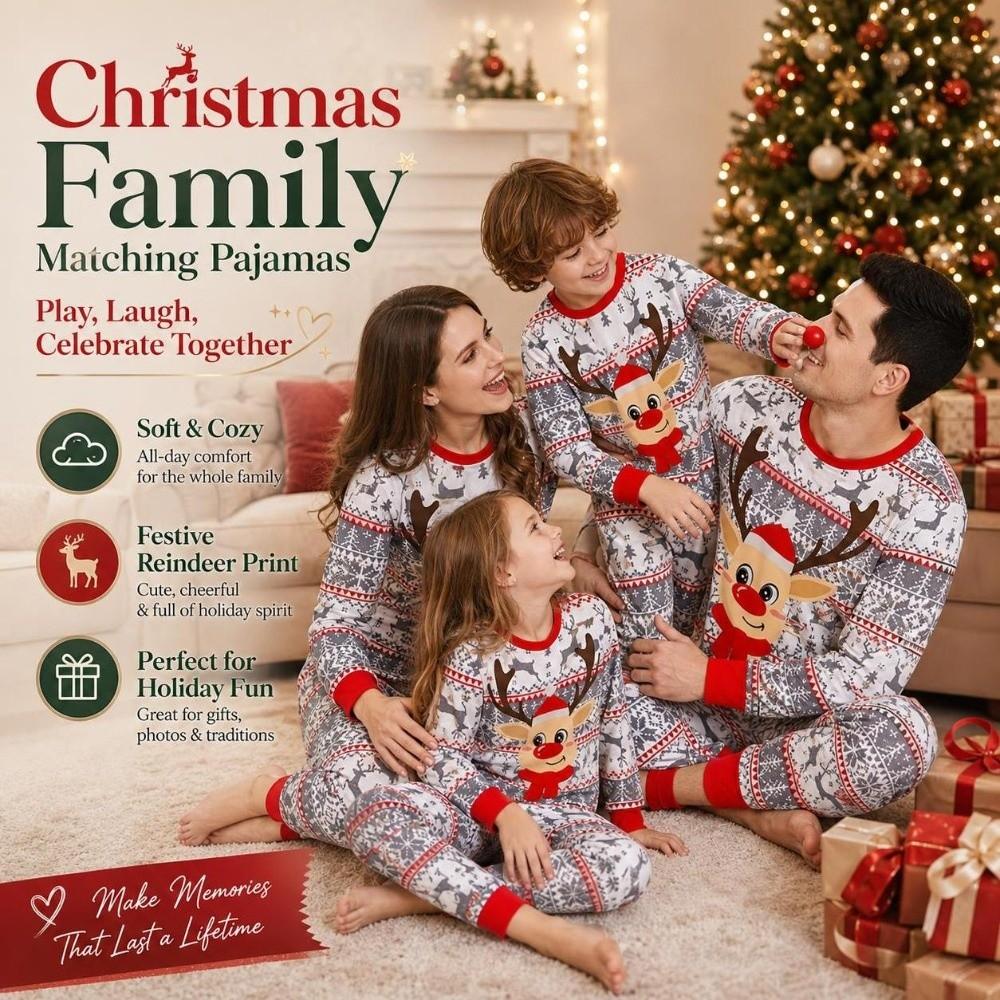 Xmas Deer Christmas Pyjamas Set Long Sleeve Top+Pants New Couple Christmas Outfit  Sleepwear