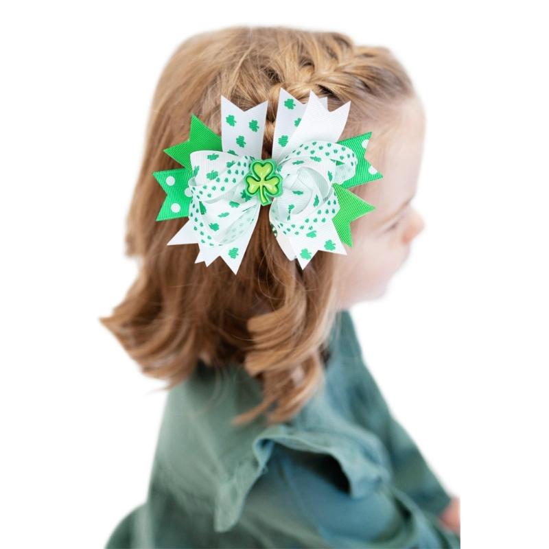 2pcs Irish Themed Bows Hair Clip for Children Hair Accesories Party Hair Decoration for Holiday Celebrations and More