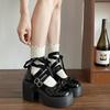 Britischer Stil Plateau Schleifenriemen dicke Absätze Sommer Französische Eleganz Mary Jane Kleine Lederschuhe