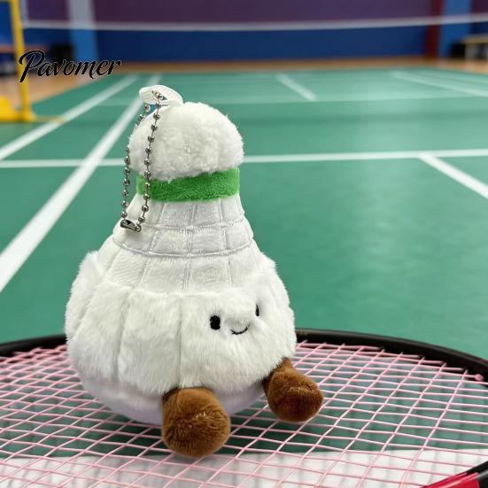 Rearview Mirror Ornament Badminton Plush Keychain, Cute Shuttlecock Stuffed Toy for Bag Car Soft Sports Souvenir Decor, Mini Pendant, Creative