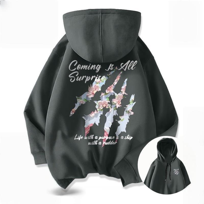 Unisex American Sakura Graffiti Fleece Hoodie for Spring/Autumn, Heavyweight Casual Wear for Teens, Students, Couples