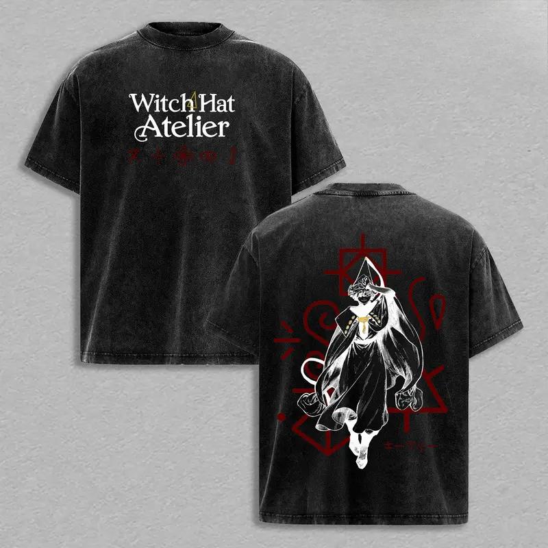 Anime Witch Hat Atelier Qifrey Printed Tee Men Women Washed Cotton T-shirts Short Sleeve Retro T Shirt Harajuku Oversized Tshirt