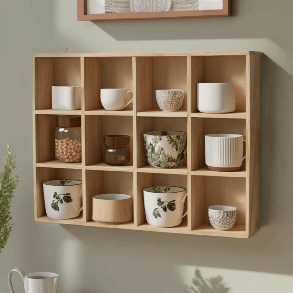Vintage Style Wood Desktop Organizer Squares Wooden Storage Holder Indoor Display Use