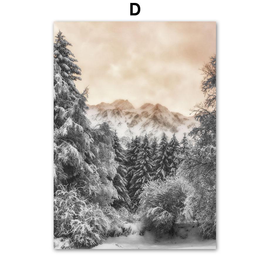 Zimní Sníh Les Hory Domov Květiny Nástěnné Umění Plátno Severské Plakáty Malba A Tisky Nástěnné Obrázky Pro Dekoraci Obývacího Pokoje