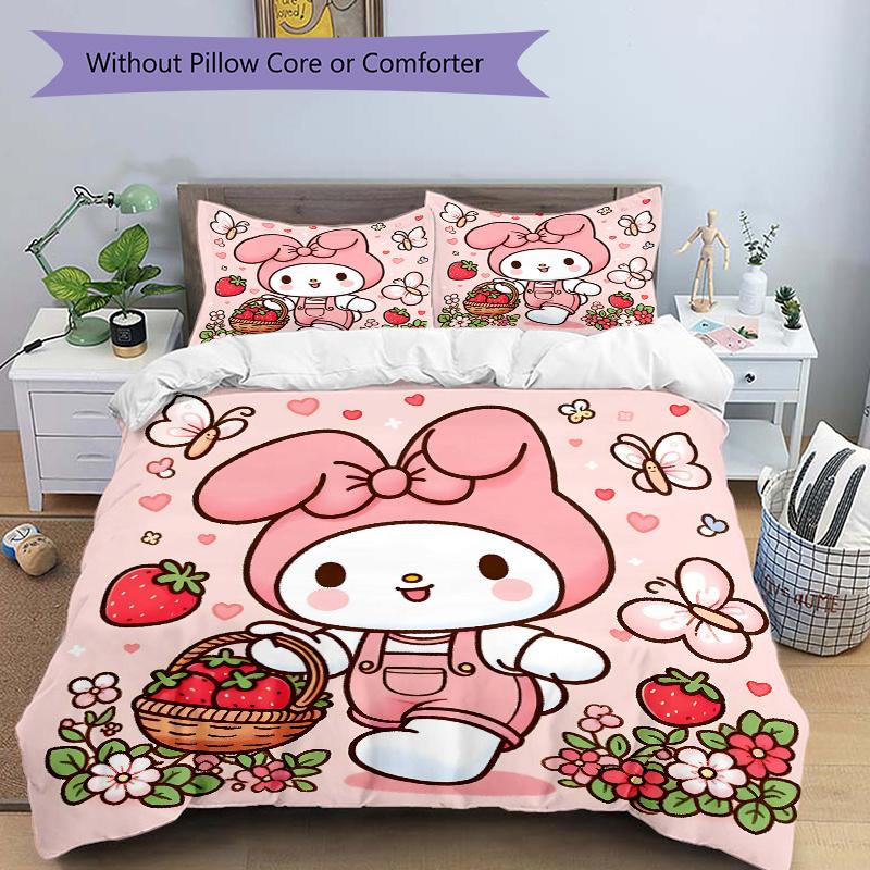 3pcs My Melody's Sweet Strawberry Basket Adventure Quilt Set - Soft and Comfortable Bedroom, Guest Room and Dorm Decor Bedding Set H080