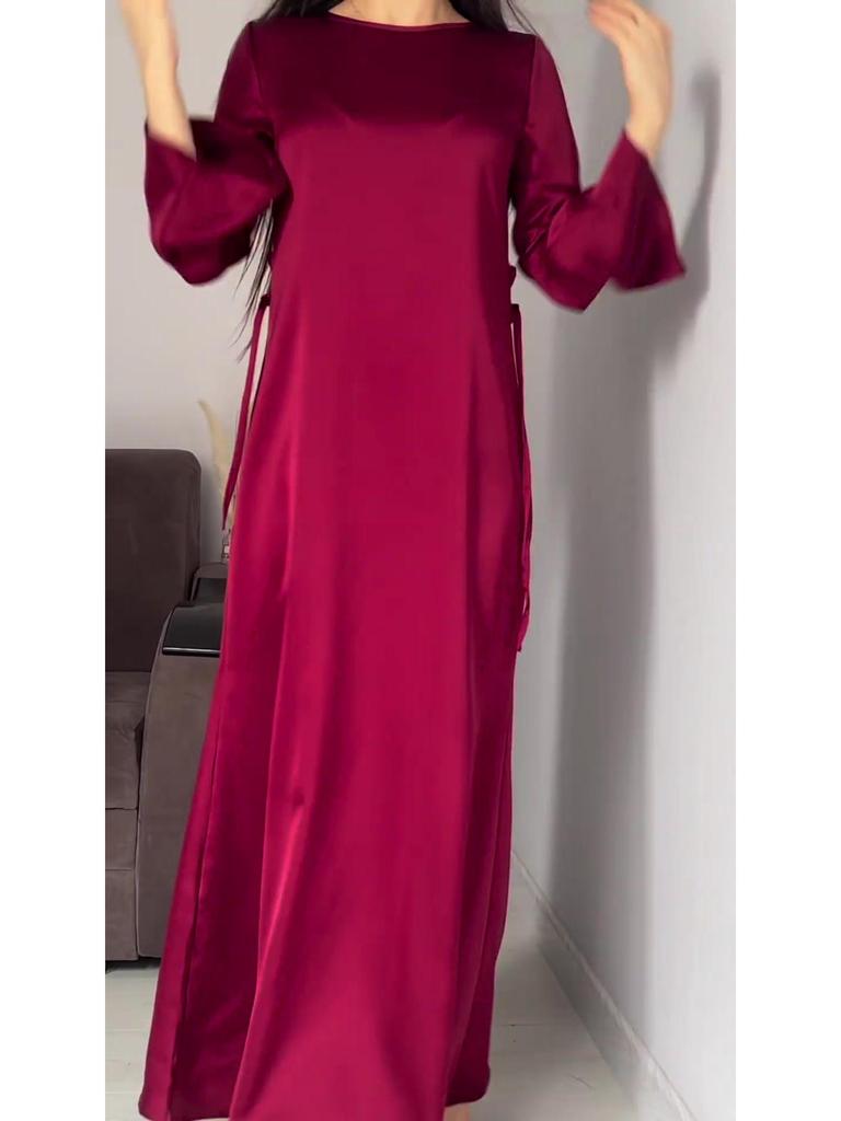 2024 Frühling Schlankmachendes Taillenband Einfarbig Langarm Maxi-Kleid