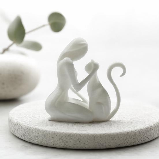 Jijijing 3D Printed Sculpture, One-Piece Molding Desktop Figure, Abstract Woman Cat Art Ornament for Home Decor Gift